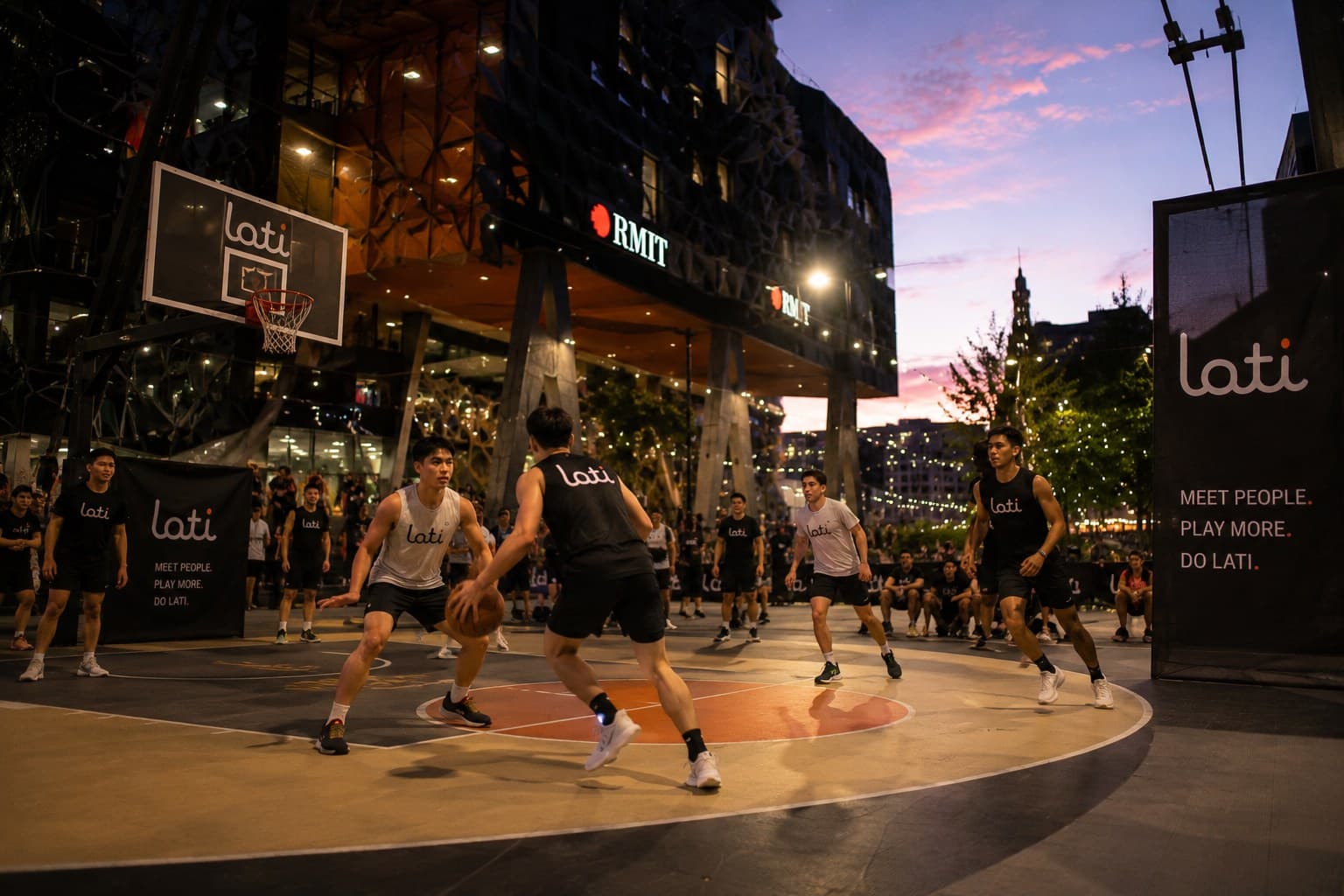 A packed night pickup game in the city