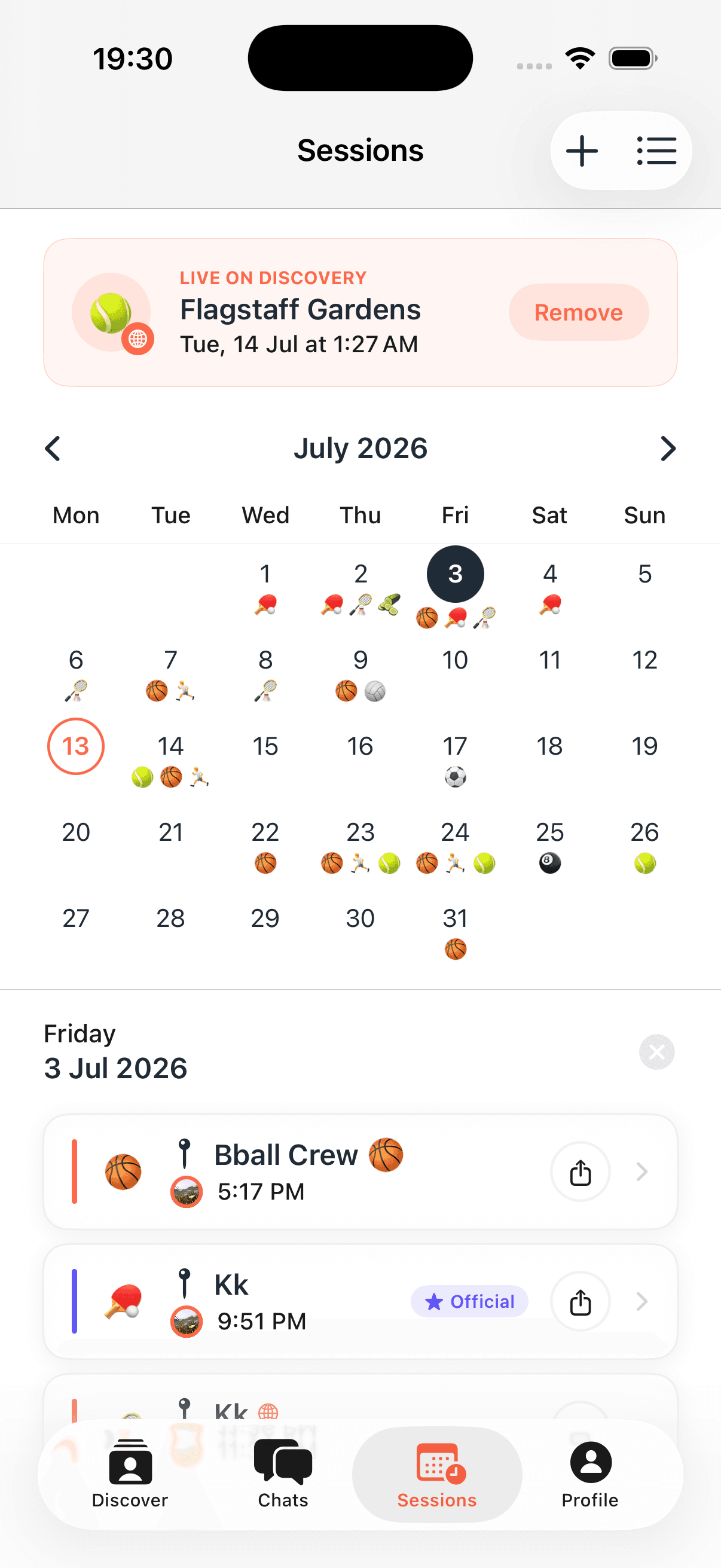 Calendar screen